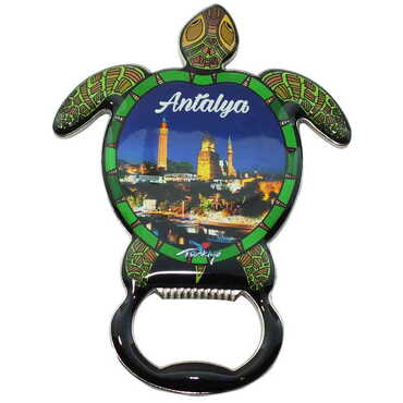 Antalya Themed Turtle Shaped Metal Magnetic Bottle Opener 103x75 mm - 4