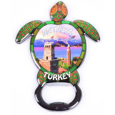 Antalya Themed Turtle Shaped Metal Magnetic Bottle Opener 103x75 mm - 6
