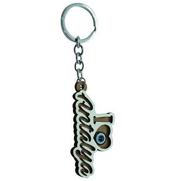 Antalya Themed Wooden Custom Printed Wooden Keyring - Thumbnail