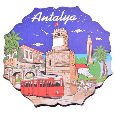 Antalya Themed Wooden Customised Souvenir Coaster 90mm - Thumbnail