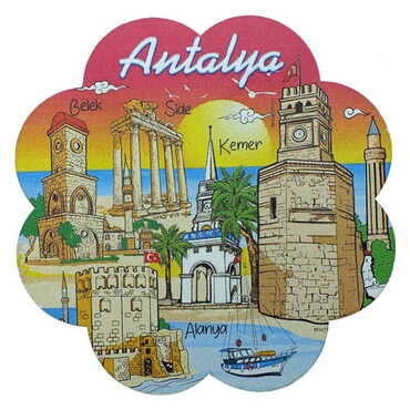Antalya Themed Wooden Customised Souvenir Coaster Set of 4 pcs 90 mm - 12