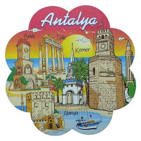 Antalya Themed Wooden Customised Souvenir Coaster Set of 4 pcs 90 mm - 12