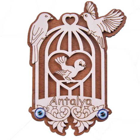 Antalya Themed Wooden Engraved Souvenir Fridge Magnet - 27