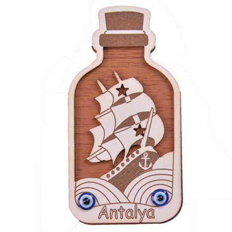 Antalya Themed Wooden Engraved Souvenir Fridge Magnet - 31