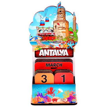 Antalya Themed Wooden Table Calendar - Thumbnail