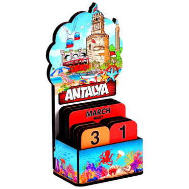 Antalya Themed Wooden Table Calendar - Thumbnail