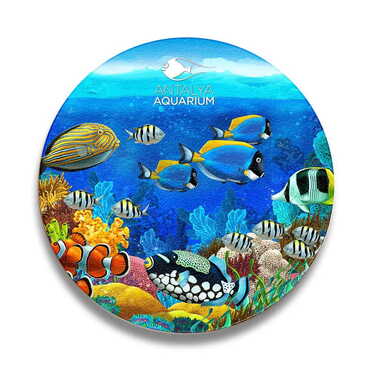 Myros - Aquapark Temalı Ahşap Resimli Bardak Altlığı 100 mm