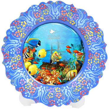 Aquapark Themed Turkish Ceramic Plate With Epoxy 30 Cm - 4