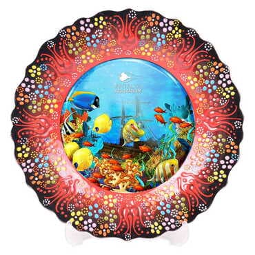 Aquapark Themed Turkish Ceramic Plate With Epoxy 30 Cm - 8