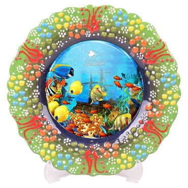 Aquapark Themed Turkish Ceramic Plate With Epoxy 30 Cm - 10
