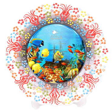 Aquapark Themed Turkish Ceramic Plate With Epoxy 30 Cm - 13