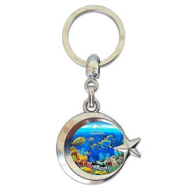 Aquapark Themed Metal Turkish Flag Enamel Keychain