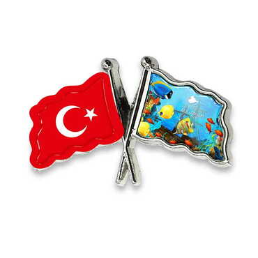 Myros - Toptan Aquapark Temalı Myros Çift Bayrak Rozet 35x20 mm