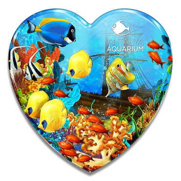 Toptan Aquapark Temalı Myros Kalp Magnet 65x60 mm - Myros