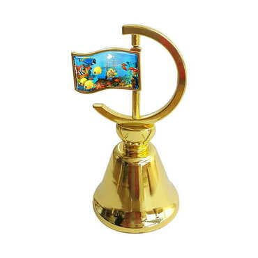Aquapark Themed Collectible Souvenir Double Face Metal Spinner Flag Bell - Golden Color