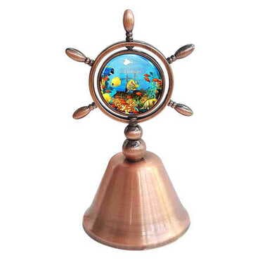 Aquapark Themed Collectible Souvenir Double Face Metal Spinner Rudder Bell - Bronze Color
