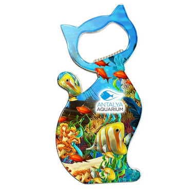 Aquapark Themed Cat Shaped Metal Magnetic Bottle Opener 97x48 mm