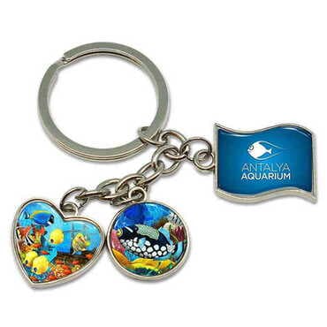 Aquapark Themed Metal Keychain With 3 Charms - Mixed 40x90 mm
