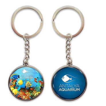 Aquapark Themed Metal Double Face Round Keychain 40x95 mm
