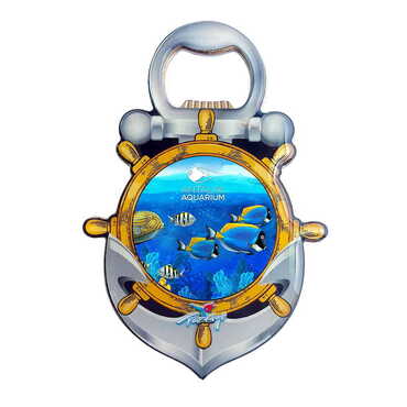 Aquapark Themed Anchor Shaped Metal Magnetic Bottle Opener 105x72 mm - Thumbnail