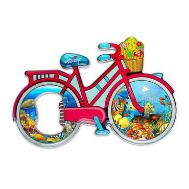 Aquapark Themed Bicycle Shaped Metal Magnetic Bottle Opener 100x65 mm - Thumbnail