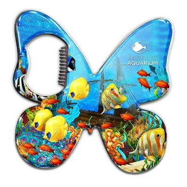 Myros - Aquapark Themed Butterfly Shaped Metal Magnetic Bottle Opener 70x70 mm