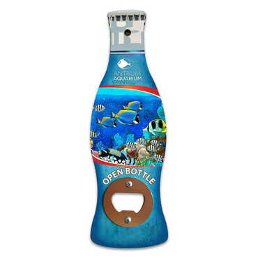 Myros - Aquapark Themed Coke Bottle Shaped Printed MDF Wooden Bottle Opener 200x66 mm