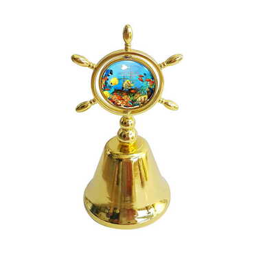 Myros - Aquapark Themed Collectible Souvenir Double Face Metal Spinner Rudder Bell - Golden Color