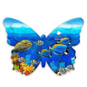 Myros - Aquapark Themed Customised UV Printed Plastic Base Butterfly Shaped Fridge Magnet 80x58 mm