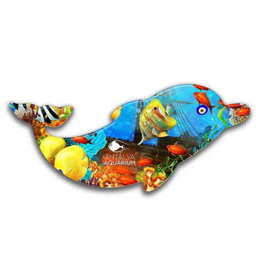 Myros - Aquapark Themed Customised UV Printed Plastic Base Dolphin Shaped Fridge Magnet 110x50 mm