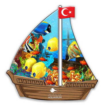 Aquapark Themed Customised UV Printed Plastic Base Sail Ship Shaped Fridge Magnet 77x80 mm - Thumbnail