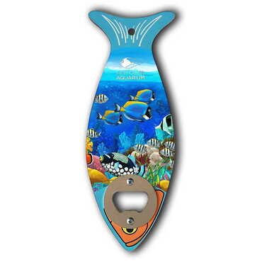 Myros - Aquapark Themed Fish Shaped Printed MDF Wooden Bottle Opener 190x70 mm