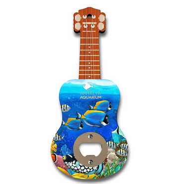 Aquapark Themed Guitar Shaped Printed MDF Wooden Bottle Opener 200x89 mm - Myros