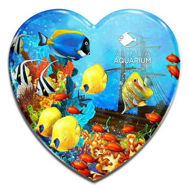 Myros - Aquapark Themed Heart Shaped Mini Fridge Magnet 40x37 mm