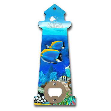 Myros - Aquapark Themed Lighthouse Shaped Printed MDF Wooden Bottle Opener 188x77 mm