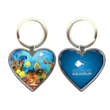 Myros - Aquapark Themed Metal Heart ShapedDouble Face Keychain 45x90 mm