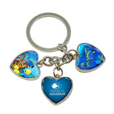 Myros - Aquapark Themed Metal Keychain With 3 Charms - Heart 40x85 mm