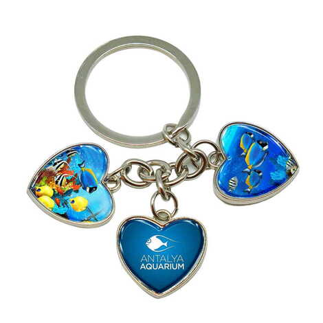 Aquapark Themed Metal Keychain With 3 Charms - Heart 40x85 mm - 1
