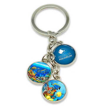 Myros - Aquapark Themed Metal Keychain With 3 Charms - Round 40x90 mm