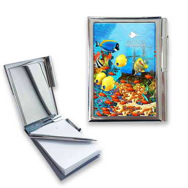 Myros - Aquapark Themed Metal Pocket Size Notebook With Pen 86x66x8 mm