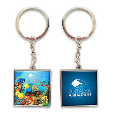 Myros - Aquapark Themed Metal Square Shaped Double Face Keychain 36x95 mm