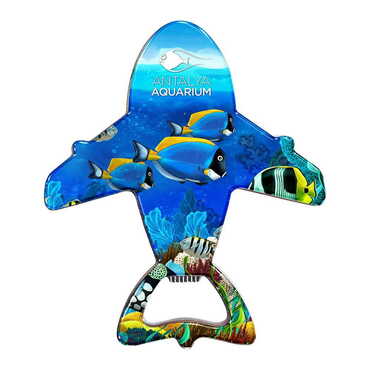 Aquapark Themed Plane Shaped Metal Magnetic Bottle Opener 105x89 mm - Thumbnail