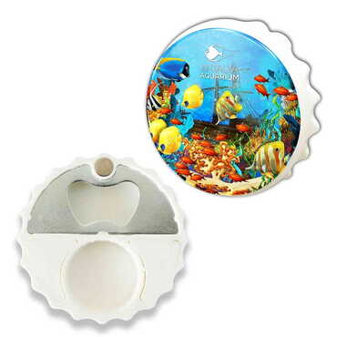 Myros - Aquapark Themed Round Cap Shaped Magnetic Bottle Opener 63x15 mm