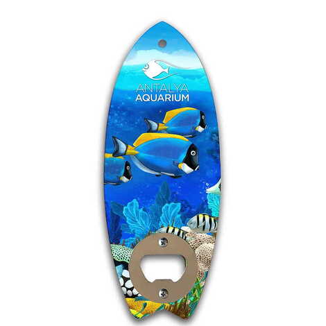 Aquapark Themed Surf Board Shaped Printed MDF Wooden Bottle Opener 185x72 mm