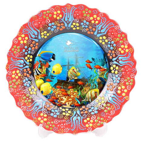 Aquapark Themed Turkish Ceramic Plate With Epoxy 18 Cm - 5