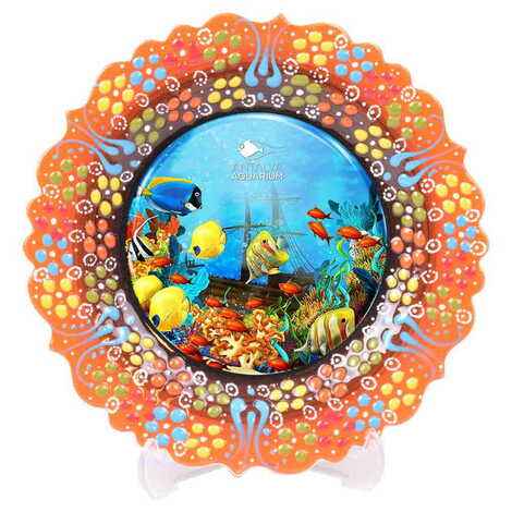 Aquapark Themed Turkish Ceramic Plate With Epoxy 18 Cm - 6