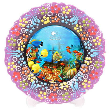 Aquapark Themed Turkish Ceramic Plate With Epoxy 18 Cm - 7