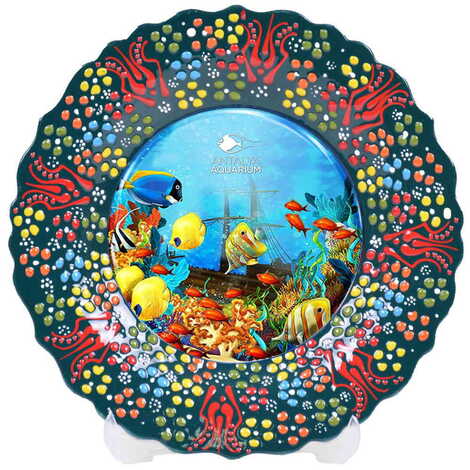 Aquapark Themed Turkish Ceramic Plate With Epoxy 18 Cm - 11