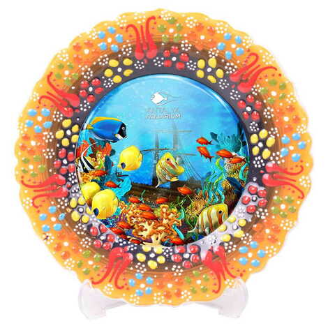Aquapark Themed Turkish Ceramic Plate With Epoxy 18 Cm - 12