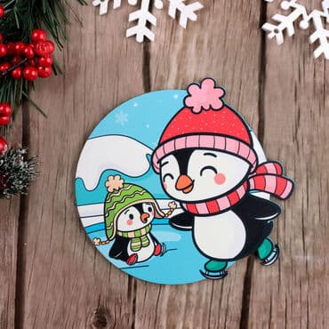 Friend Penguins Wooden Coaster